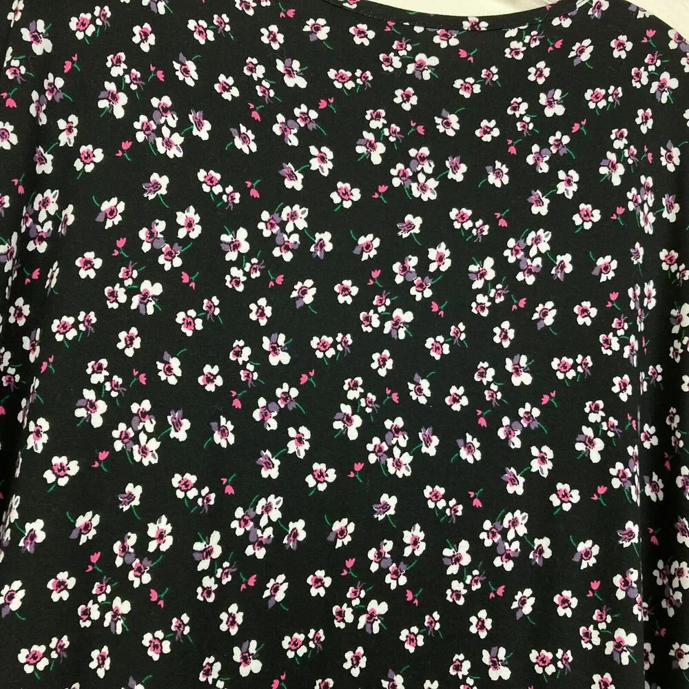 Joe Boxer Women’s Faux Wrap Dress Size 3X Black Pink Floral Knee/Short Soft Knit